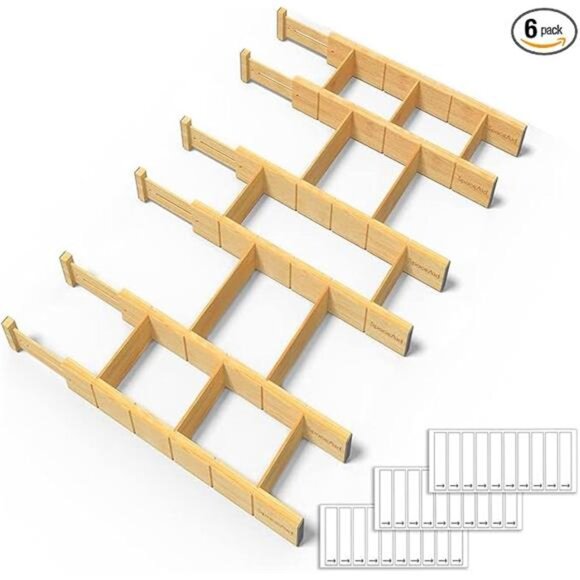 Bamboo Drawer Dividers Adjustable Expandable Kitchen Organizer with Inserts Labe - Picture 7 of 7